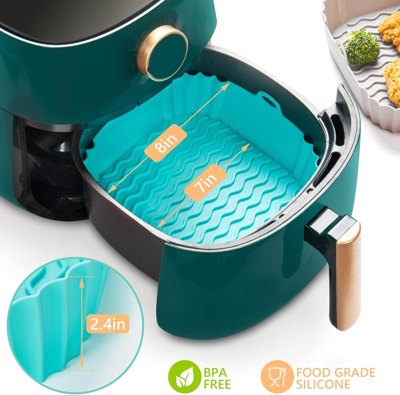 Silicone Air Fryer Liners (2 Square + 1 Round) 3 Pack Reusable Silicone Airfryer Liners Tray | Replacement for Disposable Parchment Paper Liner | Food Grade Kitchen Accessories Bakeware Utensils Bake 1