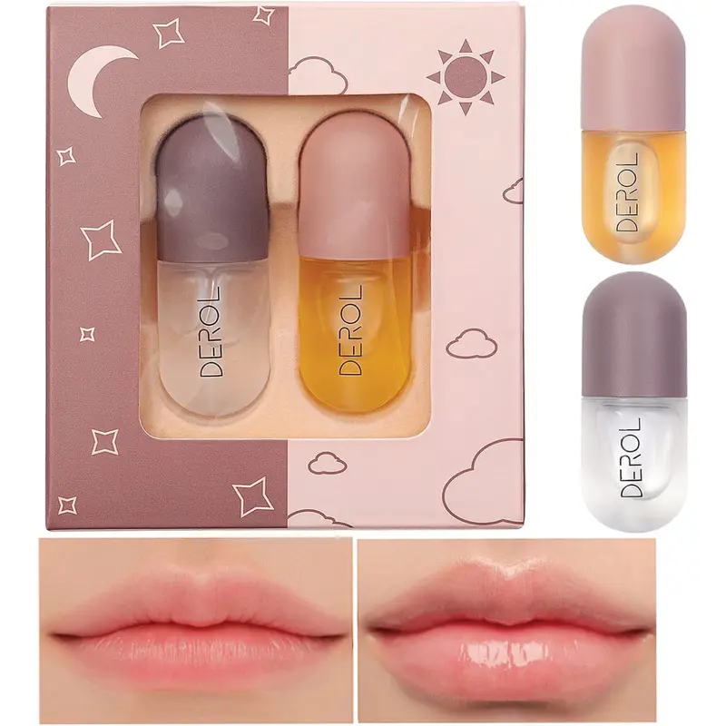 2PCS Lip Plumper Set, Natural Hydrating Lip Enhancer and Lip Care Serum, Day & Night Care for Plumping and Moisturizing Lips, Double Effect Lip Gloss, Lip Enhancer For Fuller Hydrated Beauty Lips 0