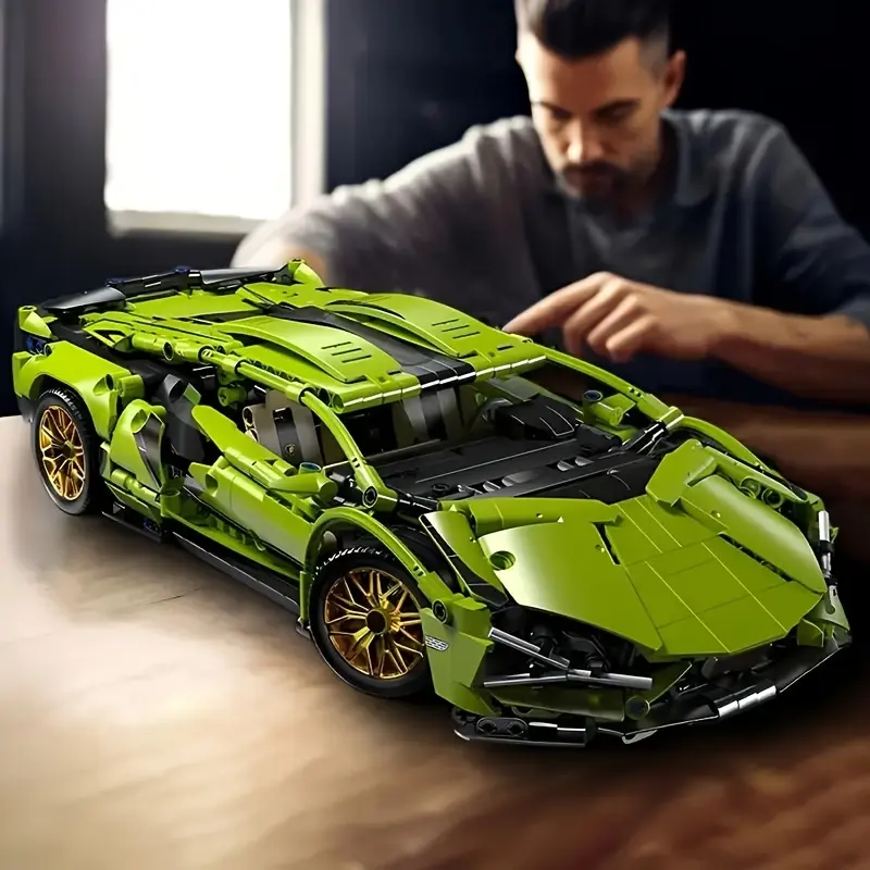 1300pcs Limited Edition Green Supercar Building Set - Premium ABS Collectible Car Model Kit, Ideal for Display & Gifting on Halloween and Christmas, Building Set