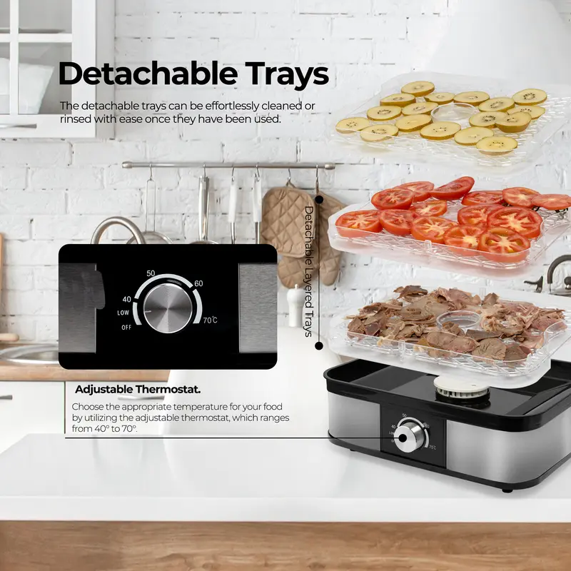 ARTECH Electric Food Dehydrator - 5 Tray Fruit Dryer Machine, 245W, Adjustable Temperature Control 40-70℃, BPA-Free Trays, Healthy Natural Snacks, Jerky, Fruits, Vegetables, Mushrooms, Herbs & Seeds 2