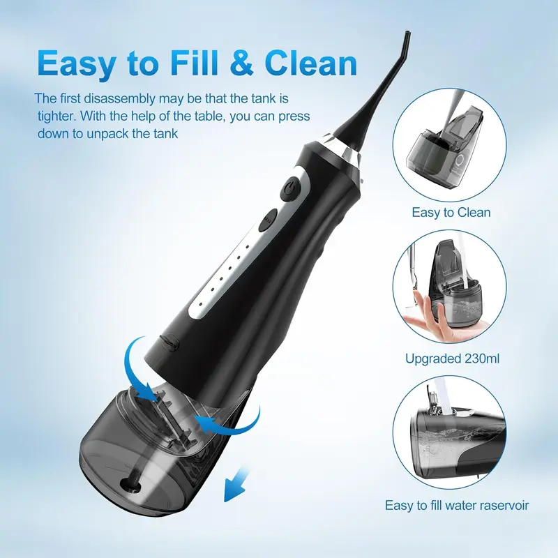 Water Flosser Cordless with 230ml Water Pick and 8 Jet Tips for Dental Oral Cleaning Handy Plug 6