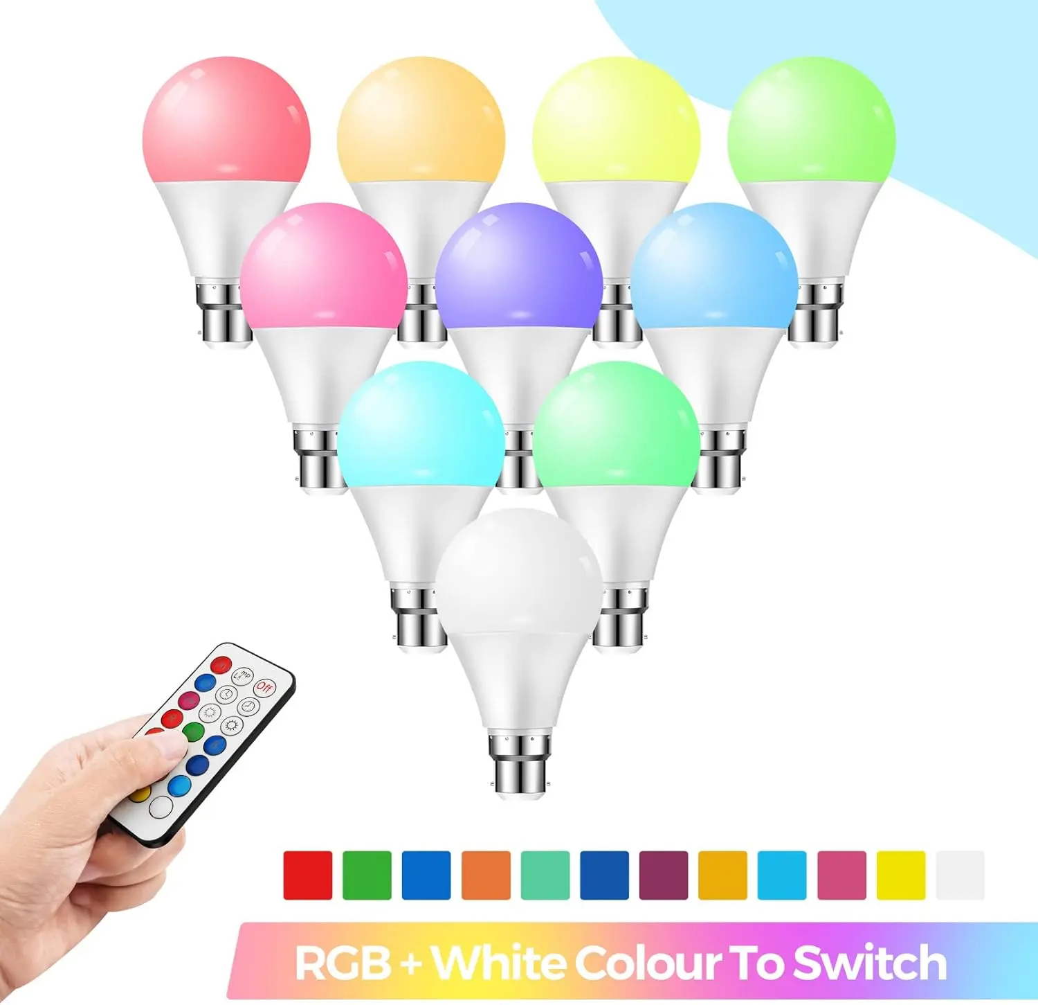 Colour Changing Light Bulb,[2 Pack] B22 10W LED RGBW Colour Bulbs with Remote Control,12 Dimmable Colours,2 Dynamic Modes & Timer Settings,Fairy Light Bulbs for Home, Decoration, Party, Bar, KTV, Disco KTV, Stage Effect Lights night lamp new