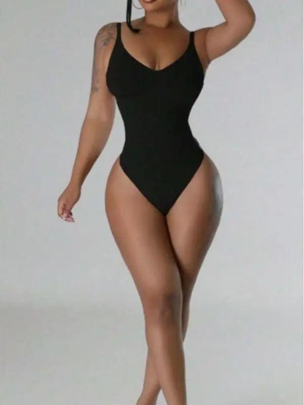 She Comfy Women's Seamless Sculpting Shapewear Sleeveless Sexy Tummy Control Ruched Boob Lifting Solid Colour Minimalist Comfort Thong Bodysuit