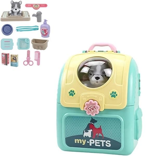 Kids Pet Space Bag Play House Set - 2 in 1 Pet Backpack for Dogs and Cats Grooming Kit 3