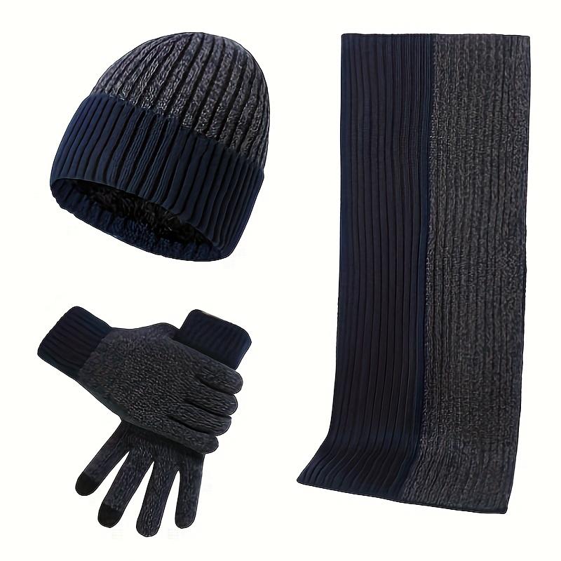 Vintage Style Knitted Winter Set, 3-in-1 Polyester Scarf, Beanie, and Touch Screen Gloves Bundle for Ski and Outdoor Activities - Thick, Warm Knitting Composition for Cold Weather 5