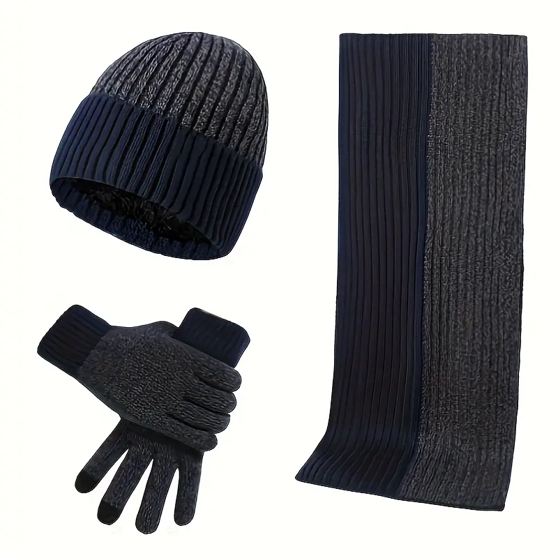 Vintage Style Knitted Winter Set, 3-in-1 Polyester Scarf, Beanie, and Touch Screen Gloves Bundle for Ski and Outdoor Activities - Thick, Warm Knitting Composition for Cold Weather 5