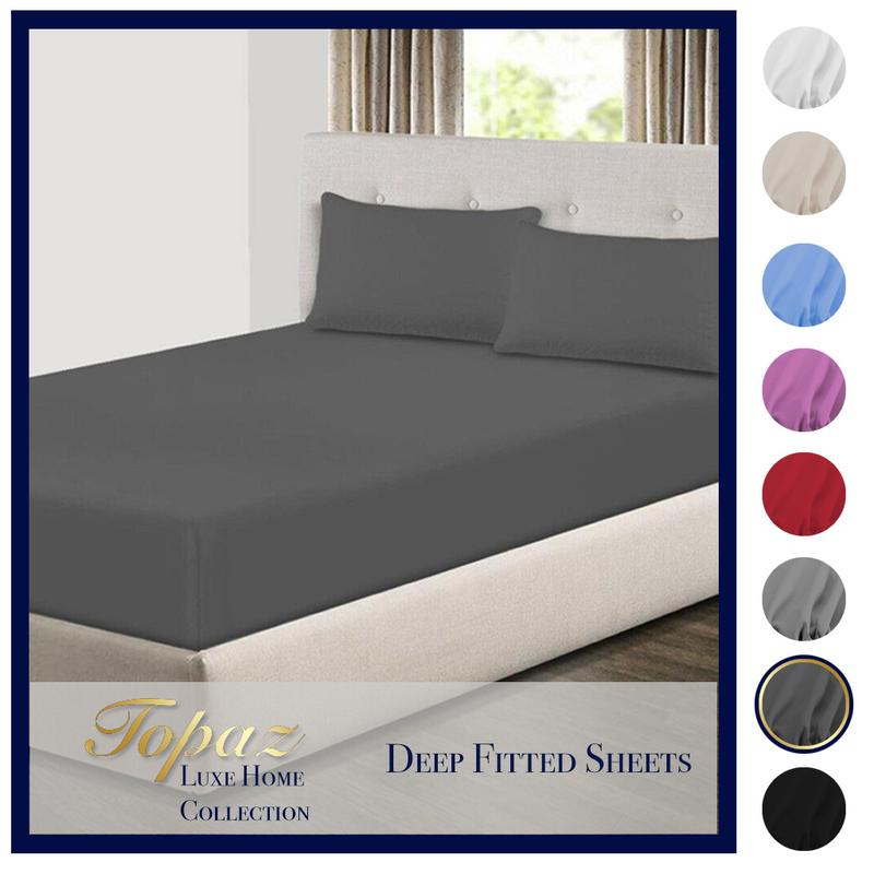 Extra Deep 30cm Fitted Sheet 100% Poly Cotton Single Double King Size Bed Sheets FULLY ELASTICATED 7