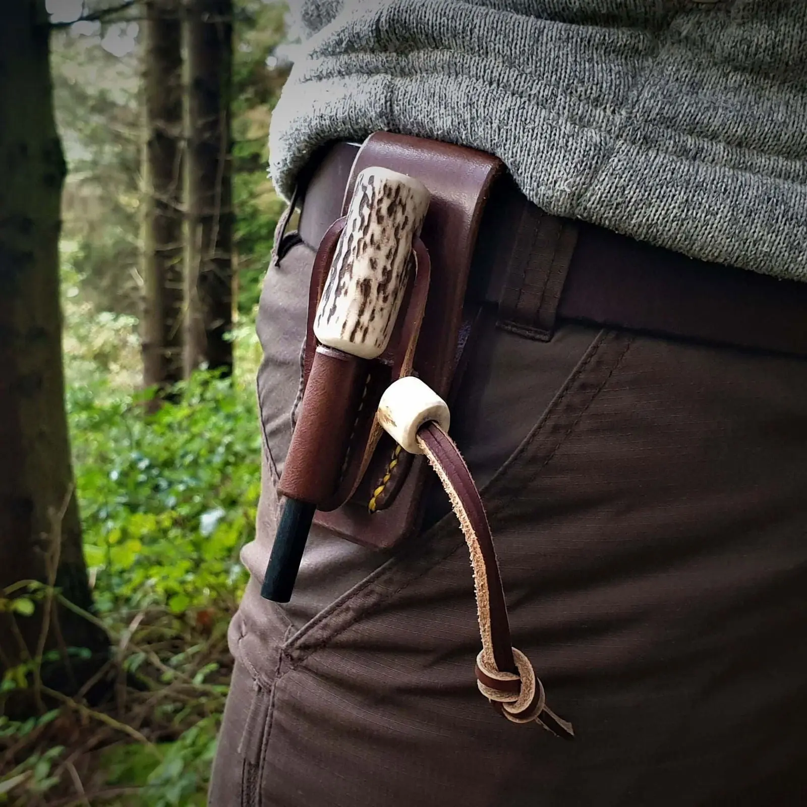 Antler Handle Ferro Rod and Belt Holder