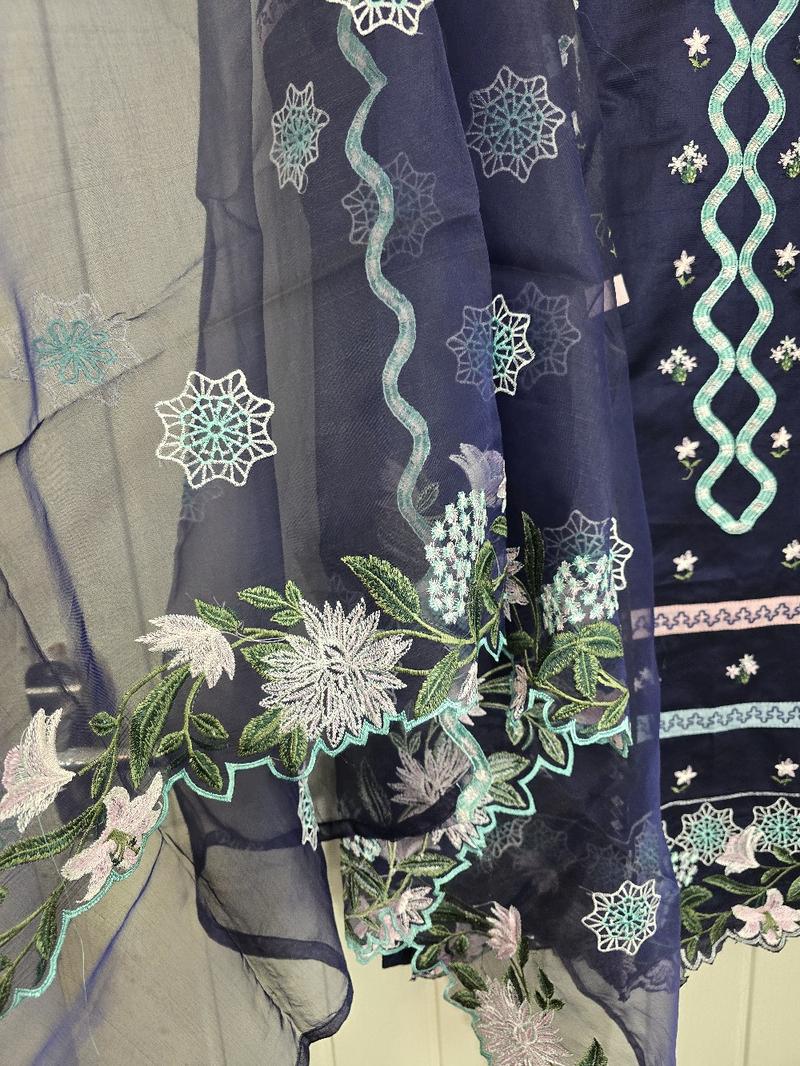 Product Introduction of Women's Embroidered Suit with Organza Dupatta and Plain Trousers - 3 Piece Set - Womenswear, Comfort 0