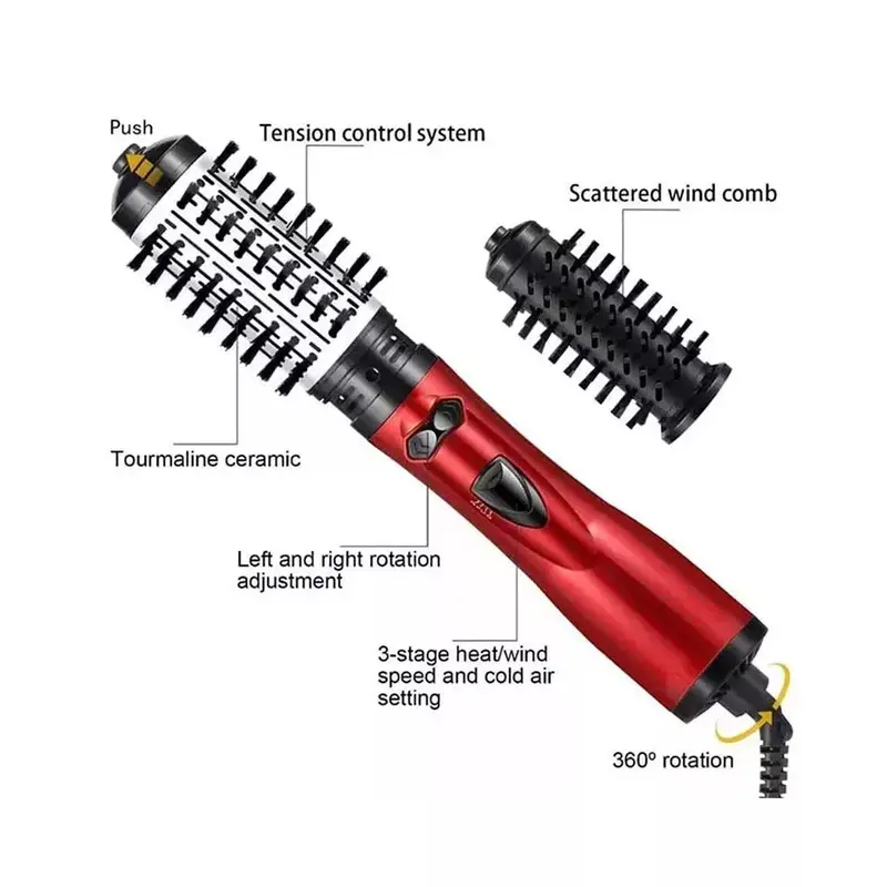 3 in1 Hot Air Styler and Rotating Hair Dryer Hair Straightener Curler Brush Comb Adjustable Daily Comfort 0