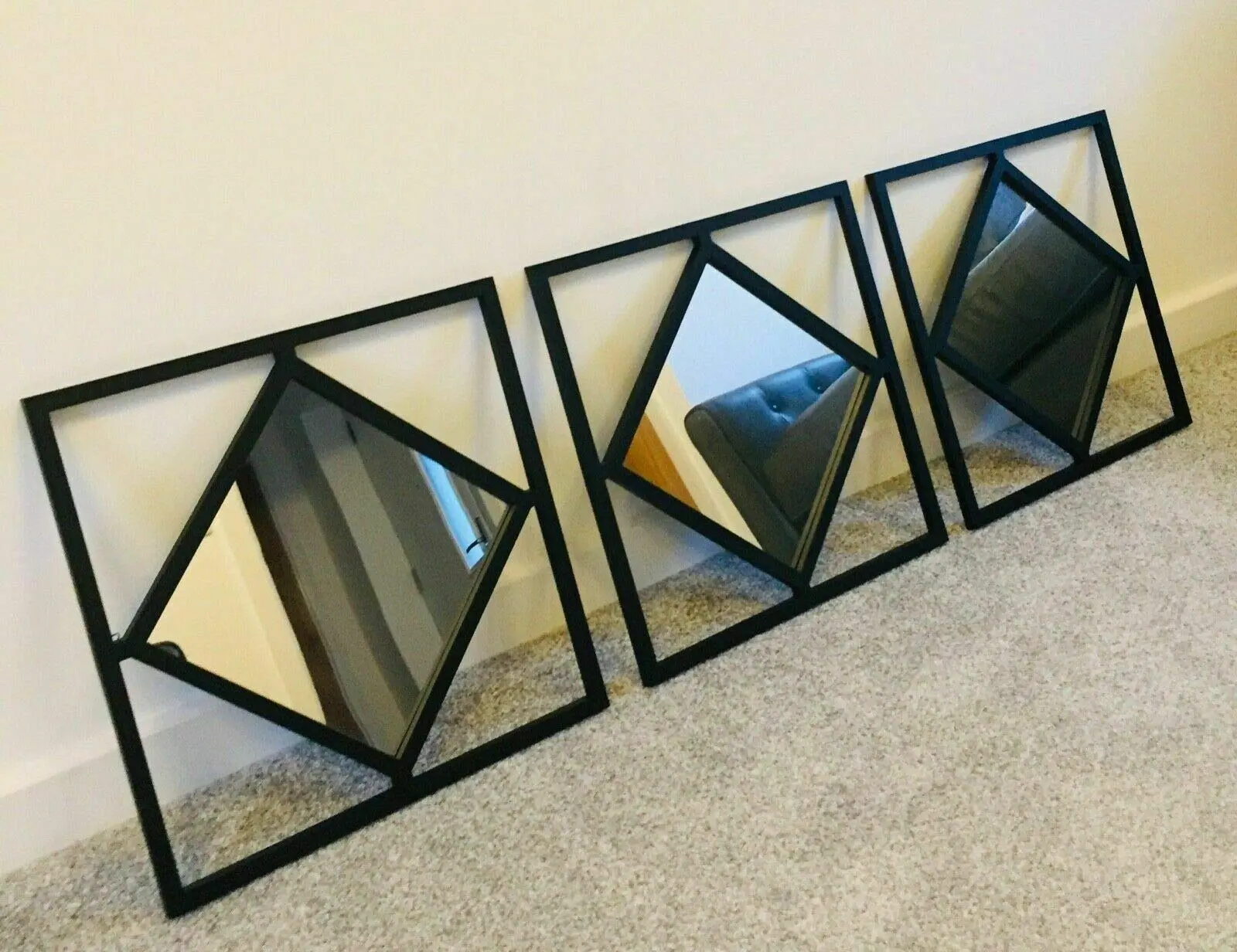 Zidan Bargains Set Of 3 Square Diamond Shape Frame Black Wall Art Mirror Modern Stylish 40X40Cm The World'S Largest Mirror Collection Of zidan Store