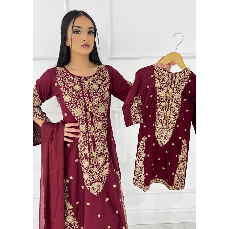 HK271 Jabeen - Maroon Linen Oufit 5
