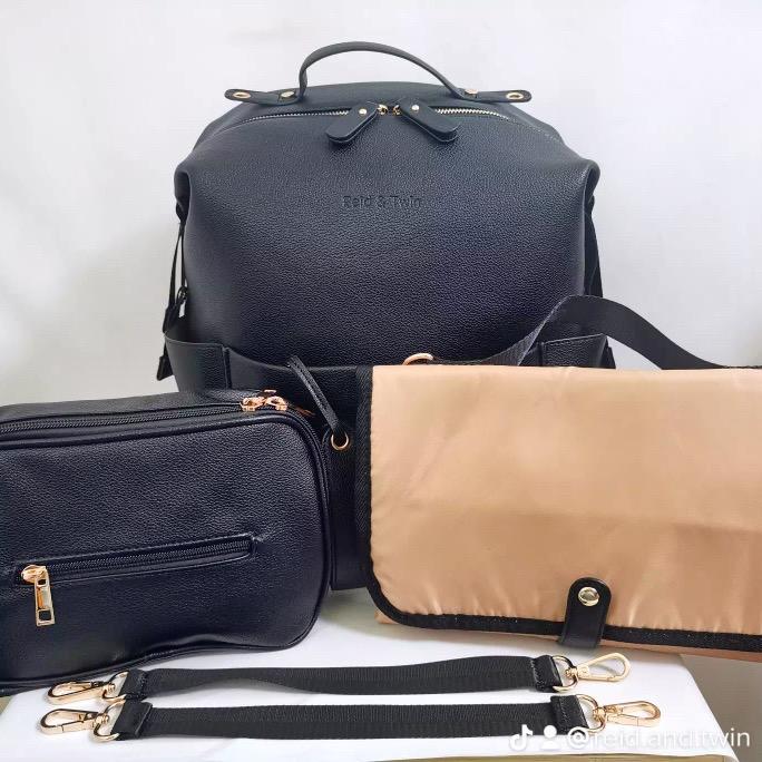 Premium Vegan Leather Changing Backpack with Reid & Twin mat and wipe pouch, Gold YKK Zips, Large Capacity Diaper Bag for Baby with Insulated Pockets and Pram Clips 1