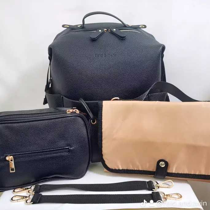 Premium Vegan Leather Changing Backpack with Reid & Twin mat and wipe pouch, Gold YKK Zips, Large Capacity Diaper Bag for Baby with Insulated Pockets and Pram Clips 1