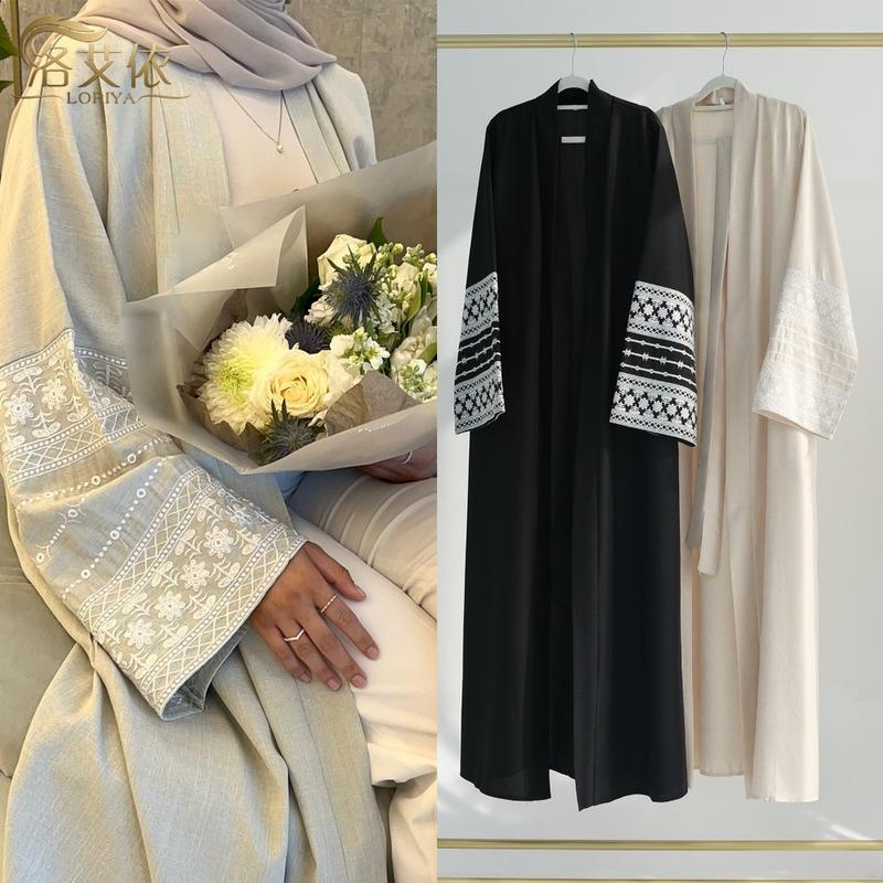Product Introduction of 2024 New Fashion Simple Dubai Middle East Turkey Dubai Embroidery Elegant Cardigan Robe Muslim Dress Women open  abayas 1