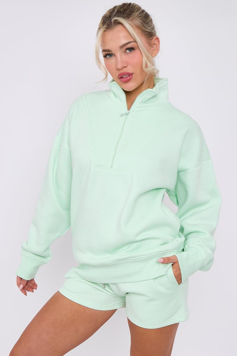Product Introduction of H.O.S Women's 1/2 Zip Top & Shorts Fleece Co-ord Set 3