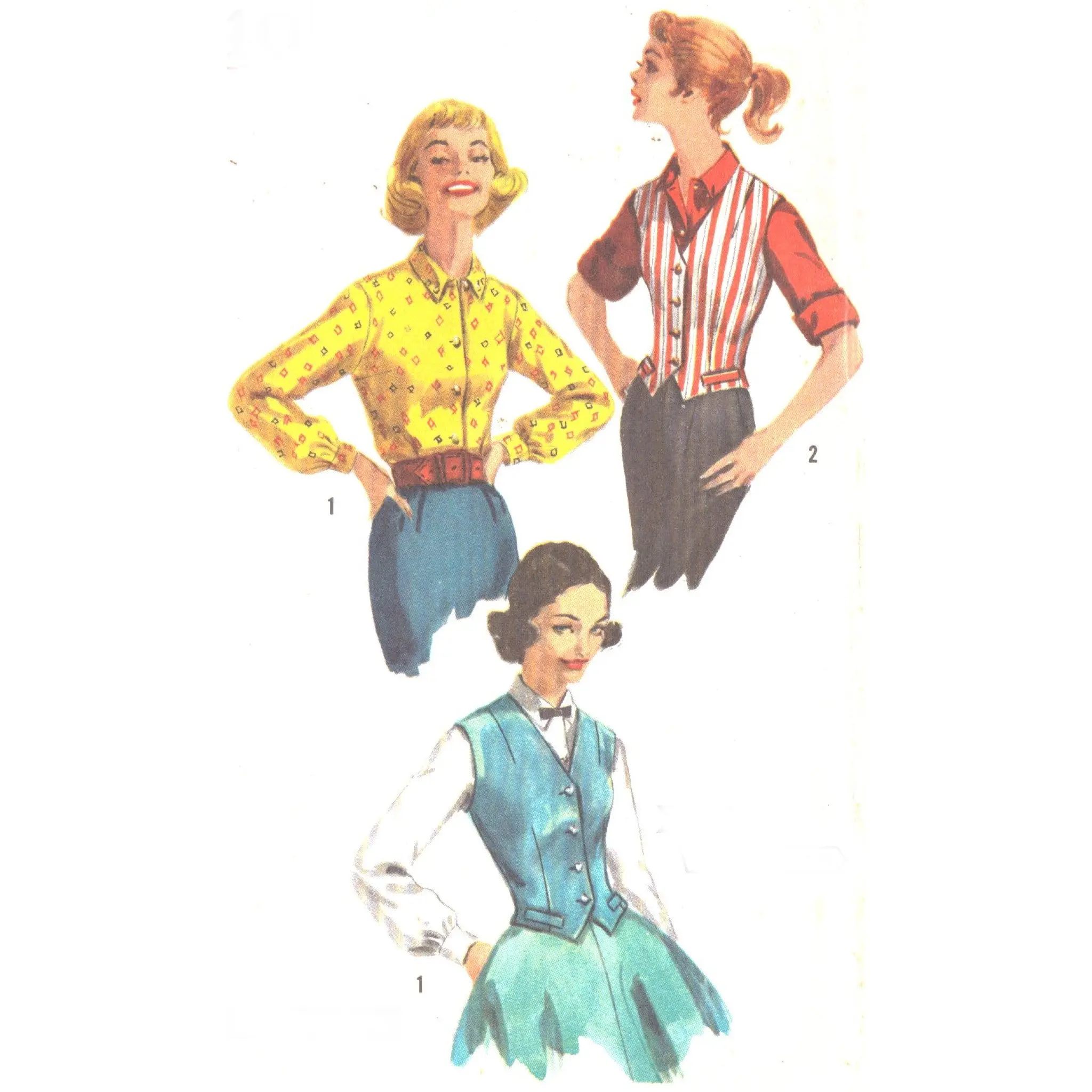 Vintage 1950s Sewing Pattern, Weskit & Blouse - Bust: 37” (94cm)