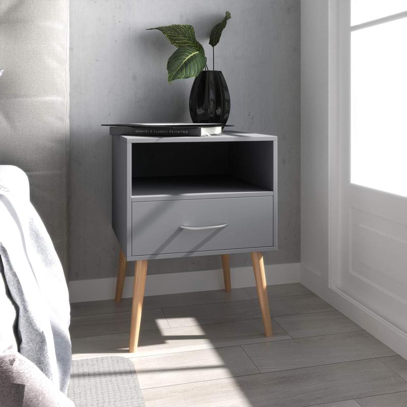 Joolihome Joolihome Wood Bedside Table Set of 2 Cabinet Storage Nightstands 1 Drawer with Metal Handle, 42 x 42 x 56 cm (Grey, 2) 2