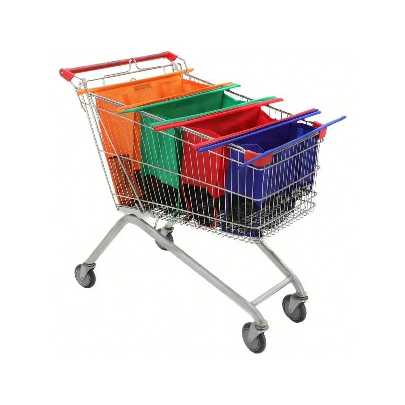 4Pcs Trolley Bags Reusable Shopping Bags Folding Supermarket Trolleys Packet Shopping Trolley Bags In Orange Green Red Blue Trolley Bags For Shopping Cart[S12]
