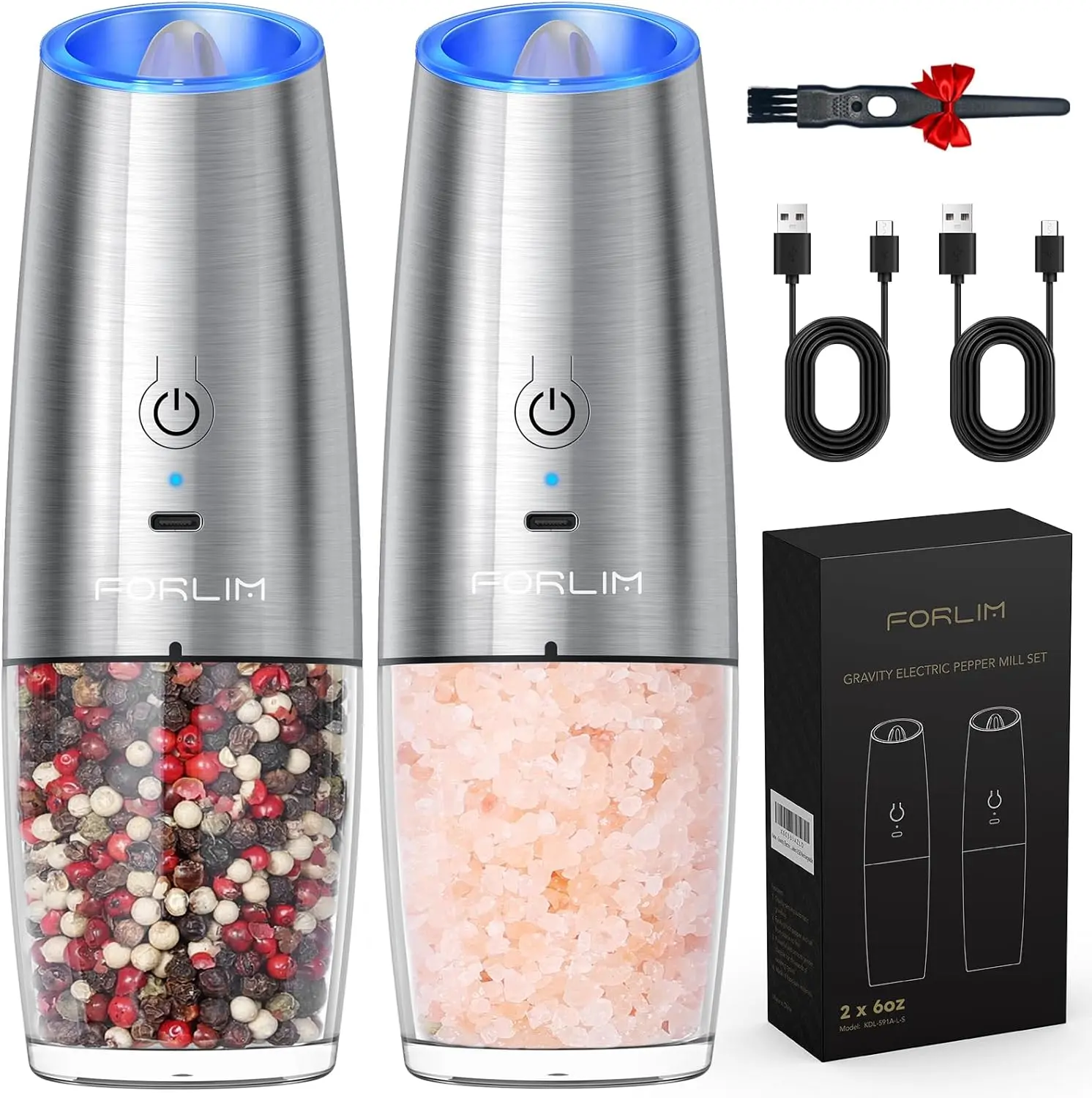 Electric Salt and Pepper Grinder Set, USB Rechargeable