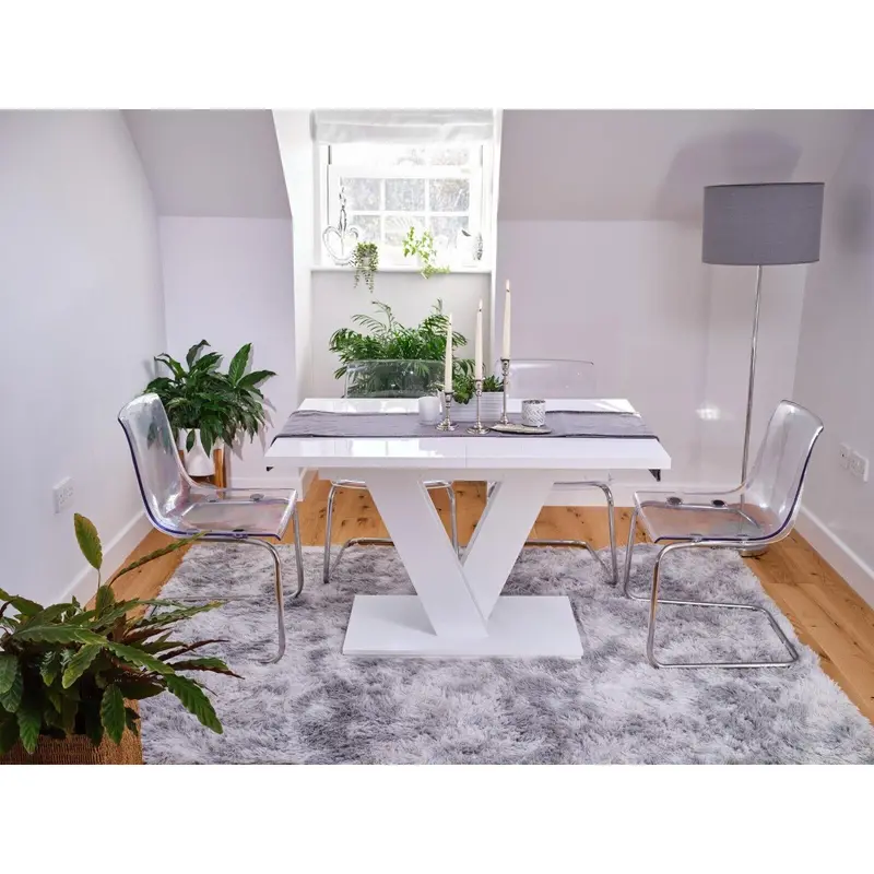 White Gloss Dining Table Small Kitchen Extending 120-160cm V Leg 6-8 Seats Masy 3