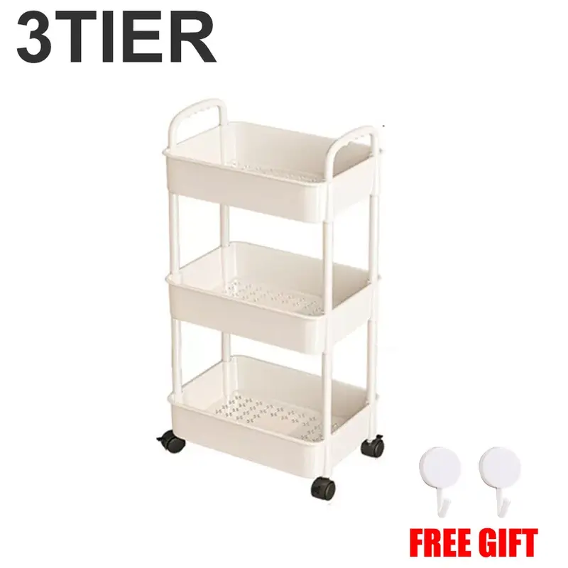 Multi-tier Trolley on Wheels Kitchen Storage Utility Cart with Shelves Rolling Organiser Rack 8