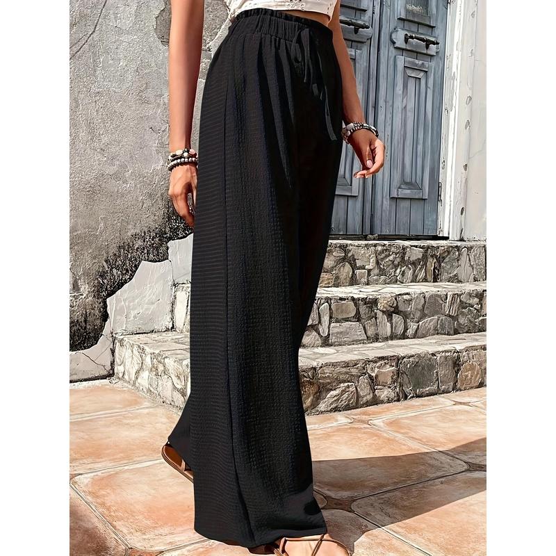 Chic Solid High Waist Wide Leg Pants - Breathable Casual Style for Spring & Summer - Fashionable Womens Clothing, Flattering Fit, Everyday Comfort 0