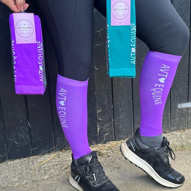 A V T Equine Horse Riding Socks in Purple for Women. 2 pairs in each pack also available in green, black and blue 3