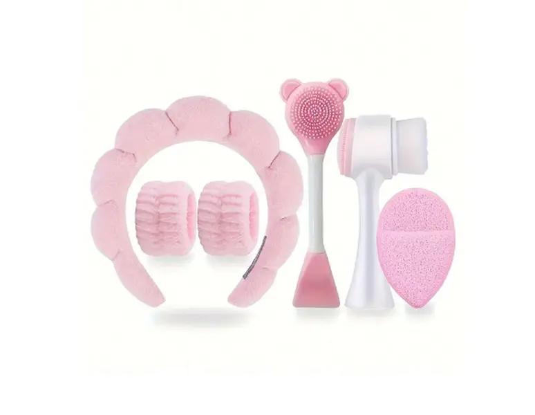 6-Pieces Facial Care Set: Deep Cleansing, Spa Mask Brush Set - Portable Skin Care Set With Soft Flannel Headband, Silicone Exfoliating Brush, - Ideal Gift For Women 0