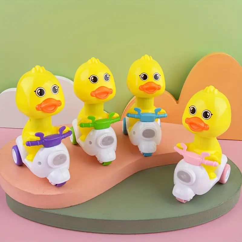 1 Set Press and Go Cartoon Yellow Duck Toy Cars, Plastic Scooter and Pull Back Duck Vehicles, Friction Powered Playset, Ideal for Goodie Bags and Birthday Christmas Gifts 2