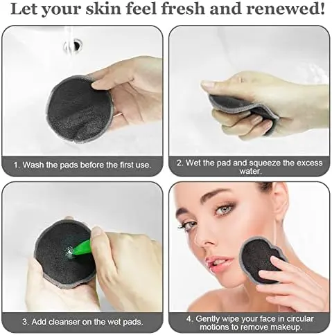 24 Pcs Eco-Friendly Washable Bamboo Charcoal Makeup Remover Pads with Mesh Laundry Bag for All Skin Types - Comfort, Skincare Cleansing Gentle 3