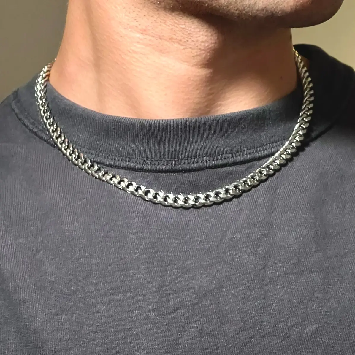 Silver Classic Curb Chain Necklace, 18-24”, 45cm-60cm Length, 7mm Thickness, Stainless Steel cuban inch boys layering