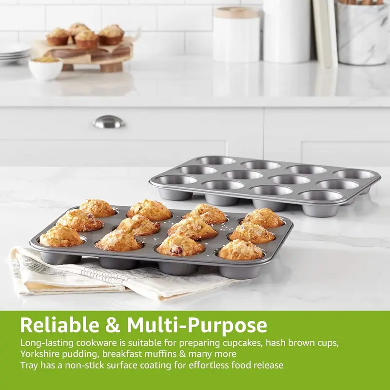 Nonstick Round Carbon Steel Muffin Pan, 2-Pack, Grey Cups Set Cups Set Cups Set Silicone Peace 4