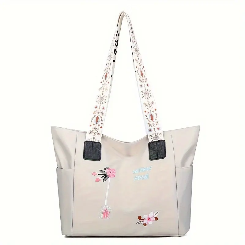 Chic Oxford Fabric Tote Bag for Women - Spacious & Water-Resistant, Fashionable Shoulder Handbag in Cream/Blue/Black 2