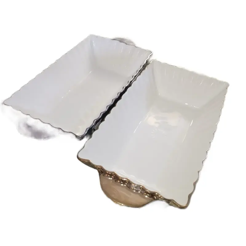 Food Serving Plater Solid Ceramic - Available in Silver and Golden - Premium Quality - 12x6 inch Stylish Serving Personal platter