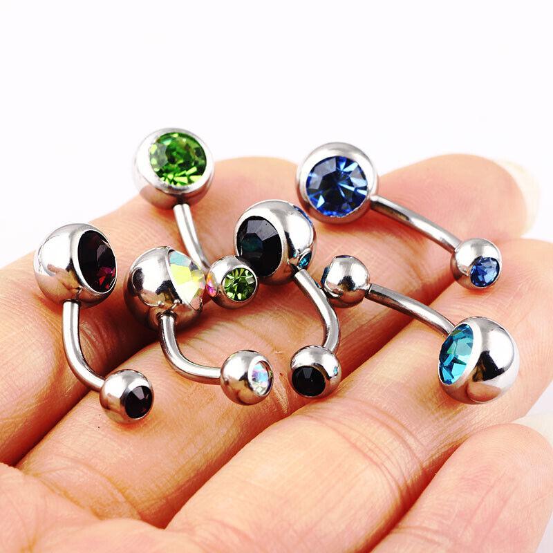 Belly Bar Surgical Steel Double Crystal Gem Navel Bar Cubic Zirconia Button Ring Belly Button Bars Body Piercing jewelry Belly Barbell Navel Rings 1