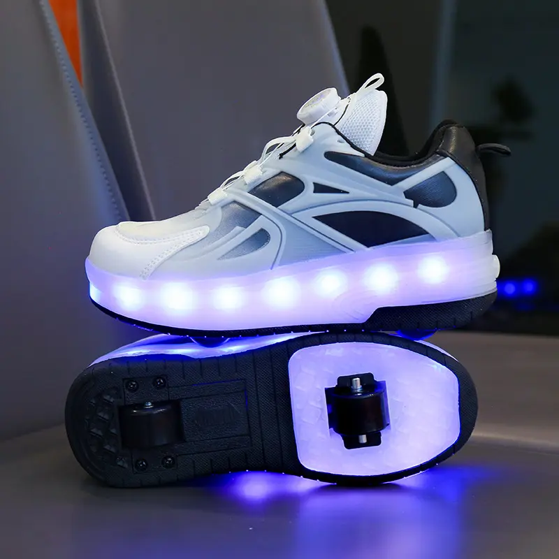 Heelys Rechargeable Colorful Light Shoes Horse Running Light Button Light up Shoes Girls Boys with Light Shoes Double Wheels the Skating Shoes 8
