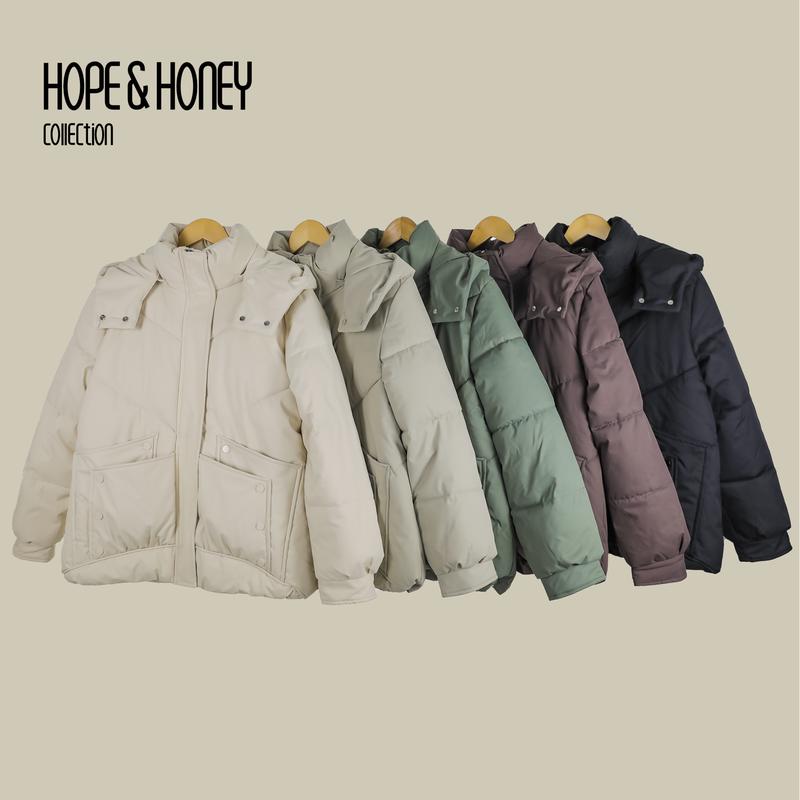 【SIZE 6-26】HOPE & HONEY Classic Hooded Puffer Jacket Water-Resistant Windproof, Thick Fabric with Detachable Hood and Drawstring Hem Women’s Quilted Winter Coat 0