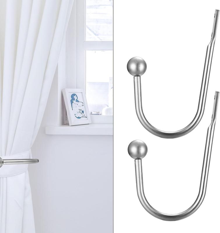 Metal Curtain Holdbacks for Fixed or Hanging Curtains - 2 Pcs Drapery Tie Backs, Wall Mounted Window Curtain Holder Hooks 3