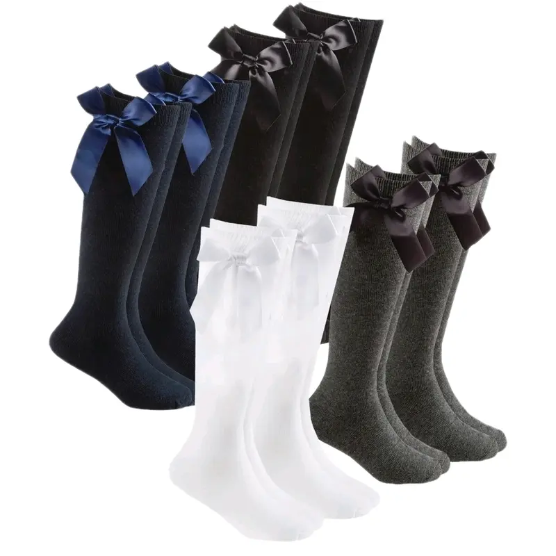 Girls Knee High Bow School Socks in Cotton Blend for Comfortable Wear 0