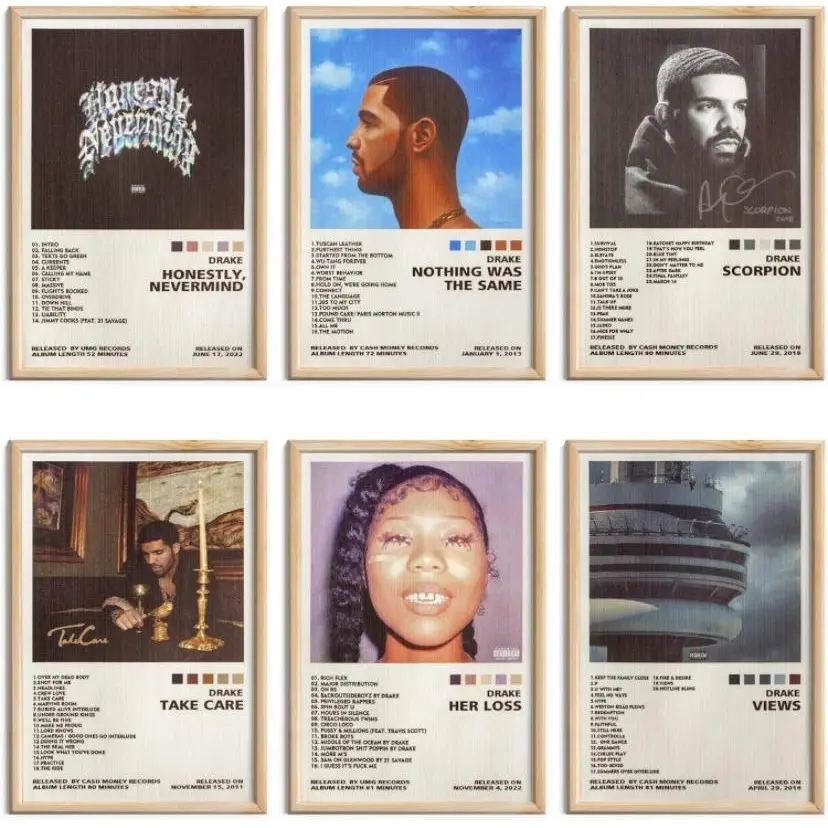Drake Poster Set - 6 Album Covers (8x12 inch) Music Canvas Wall Art for Room Decor