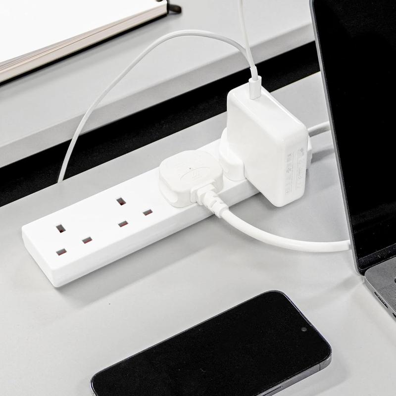 White Electric Extension Lead - 4 Gang, 1 Metre Cable with UK Plug & 3 Pin Socket - Wall Mountable & Multi Socket Mains Strip for Home, Bedroom, Kitchen, & Office (1 Pack) 4