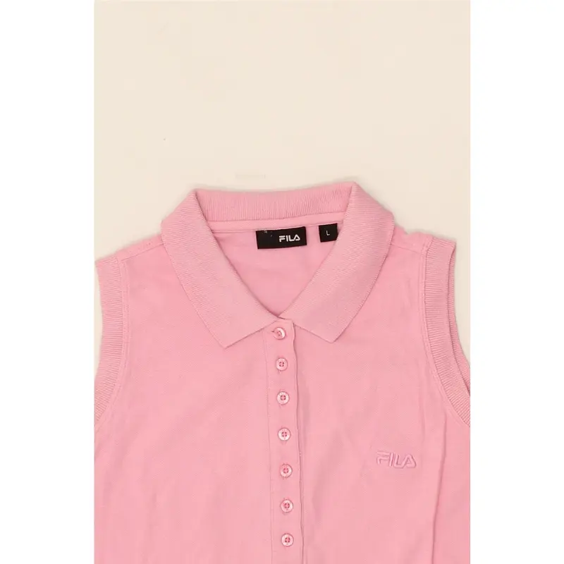 Pre-Owned Vintage FILA Womens Sleeveless Polo Shirt UK 14 Large Pink Cotton 3