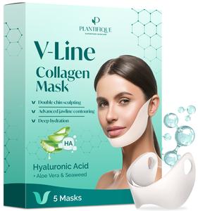Plantifique Face Mask V-Line 5 Pcs with Hyaluronic Acid – V Shape Face Tape for Skin Firming & Tightening, Double Chin, Gifts for Women and Men, Skincare Chin Mask