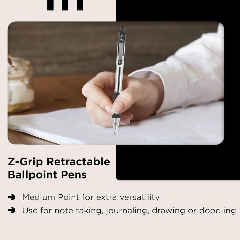 Z Grip Black Ballpoint, Pens with Pocket Clip 8pk, Reliable Black Biro Pens Multipack for Everyday, New Pack Size 8pk 2