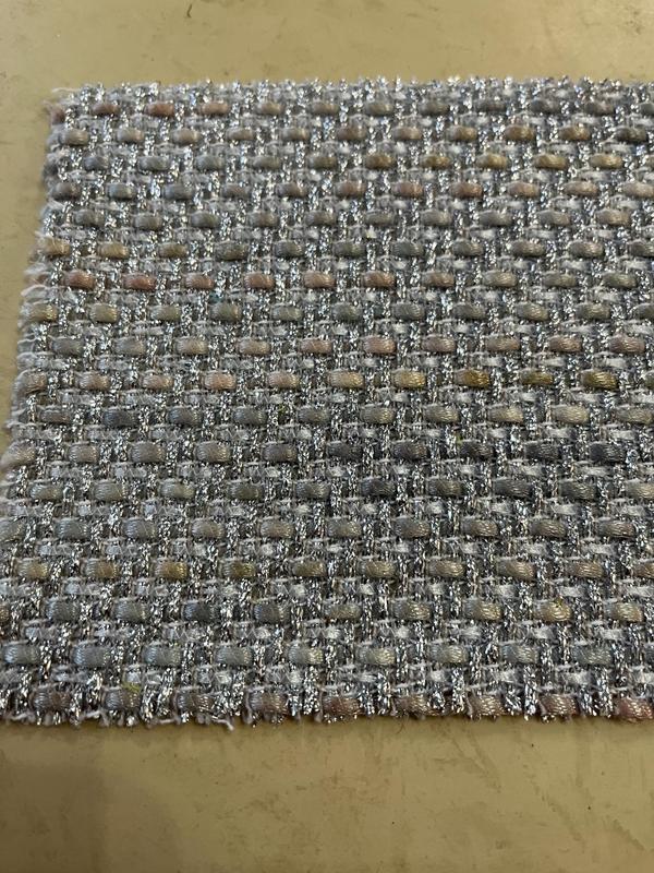 NEW High Class Metallic Shiny Silver White Pastel Multi Couture Tweed Boucle Fabric (Read Description) 0