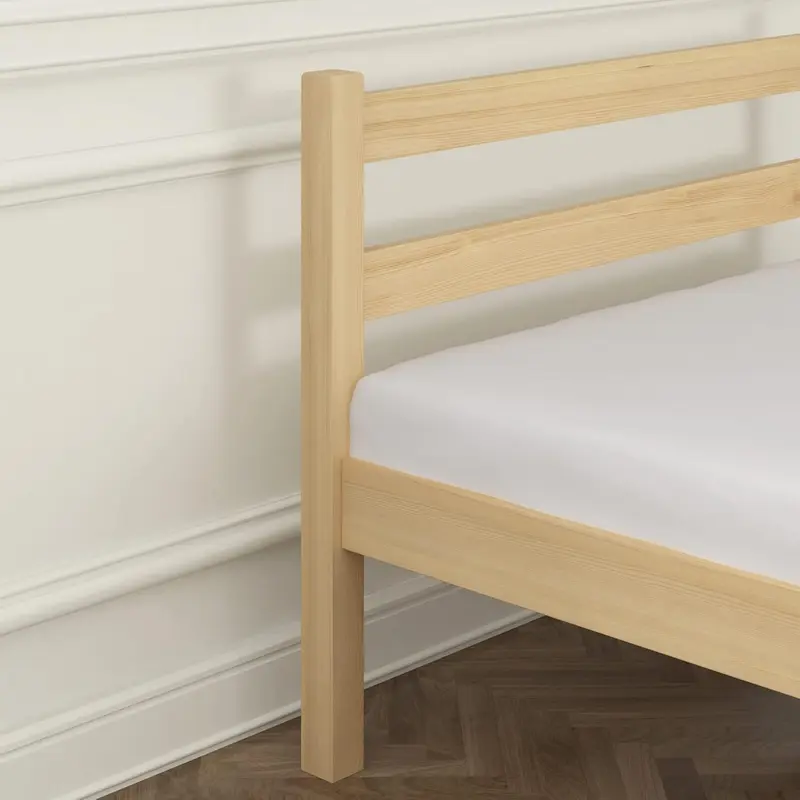 Panana Single Bed Frame, Solid Pine Wood 3ft Bed for Kid, Strong Slats and Legs Bed for Bedroom Furniture, Natural Color, 97 * 190cm 3