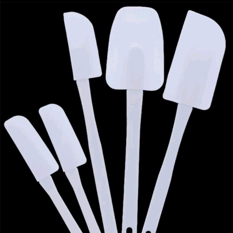 5 PCS White Spatulas Mixing Set Utensils Cake Cooking Baking Kitchen Bakeware Plastic Handles Steel Oven 6