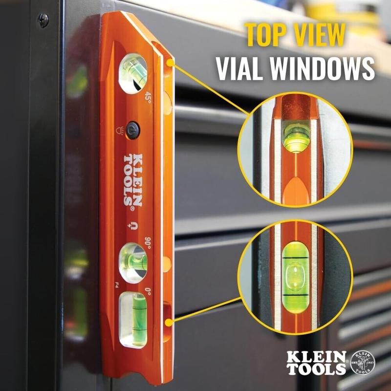 Klein Tools Magnetic Torpedo 9"/230mm Spirit Level With LED Light Vials, 935RBLT 3