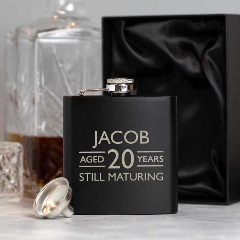 Personalised 6oz Black Aged Birthday Hip Flask 2